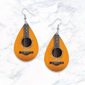 NEW Guitar Mandolin Wood Wooden Dangle Earrings
